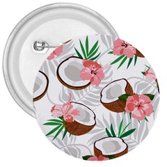 Seamless Pattern Coconut Piece Palm Leaves With Pink Hibiscus 3  Buttons by Vaneshart