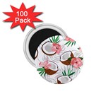 Seamless Pattern Coconut Piece Palm Leaves With Pink Hibiscus 1.75  Magnets (100 pack)  Front