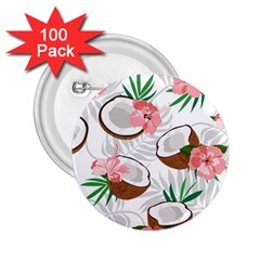 Seamless Pattern Coconut Piece Palm Leaves With Pink Hibiscus 2 25  Buttons (100 Pack)  by Vaneshart