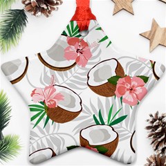 Seamless Pattern Coconut Piece Palm Leaves With Pink Hibiscus Star Ornament (two Sides) by Vaneshart