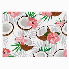 Seamless Pattern Coconut Piece Palm Leaves With Pink Hibiscus Large Glasses Cloth by Vaneshart