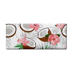 Seamless Pattern Coconut Piece Palm Leaves With Pink Hibiscus Hand Towel by Vaneshart