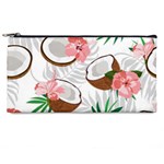 Seamless Pattern Coconut Piece Palm Leaves With Pink Hibiscus Pencil Cases Front