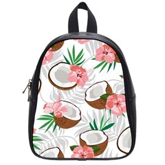 Seamless Pattern Coconut Piece Palm Leaves With Pink Hibiscus School Bag (small) by Vaneshart