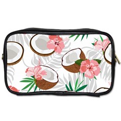 Seamless Pattern Coconut Piece Palm Leaves With Pink Hibiscus Toiletries Bag (one Side) by Vaneshart