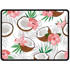 Seamless Pattern Coconut Piece Palm Leaves With Pink Hibiscus Fleece Blanket (large)  by Vaneshart