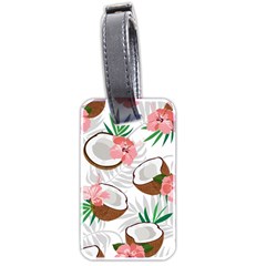 Seamless Pattern Coconut Piece Palm Leaves With Pink Hibiscus Luggage Tag (two Sides) by Vaneshart