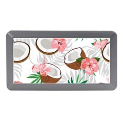 Seamless Pattern Coconut Piece Palm Leaves With Pink Hibiscus Memory Card Reader (mini) by Vaneshart