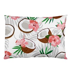 Seamless Pattern Coconut Piece Palm Leaves With Pink Hibiscus Pillow Case (two Sides) by Vaneshart