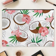 Seamless Pattern Coconut Piece Palm Leaves With Pink Hibiscus Cosmetic Bag (xxxl) by Vaneshart