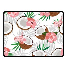 Seamless Pattern Coconut Piece Palm Leaves With Pink Hibiscus Double Sided Fleece Blanket (small)  by Vaneshart