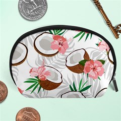 Seamless Pattern Coconut Piece Palm Leaves With Pink Hibiscus Accessory Pouch (large) by Vaneshart