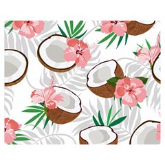 Seamless Pattern Coconut Piece Palm Leaves With Pink Hibiscus Double Sided Flano Blanket (medium)  by Vaneshart