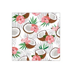 Seamless Pattern Coconut Piece Palm Leaves With Pink Hibiscus Satin Bandana Scarf by Vaneshart