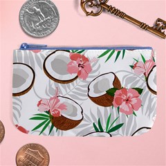 Seamless Pattern Coconut Piece Palm Leaves With Pink Hibiscus Large Coin Purse by Vaneshart