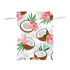 Seamless Pattern Coconut Piece Palm Leaves With Pink Hibiscus Lightweight Drawstring Pouch (m) by Vaneshart