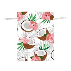 Seamless Pattern Coconut Piece Palm Leaves With Pink Hibiscus Lightweight Drawstring Pouch (l) by Vaneshart