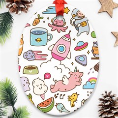 Set Kawaii Doodles Oval Ornament (two Sides) by Vaneshart