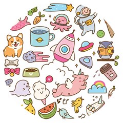 Set Kawaii Doodles Wooden Puzzle Round by Vaneshart