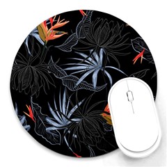 Exotic Flower Leaves Seamless Pattern Round Mousepads by Vaneshart