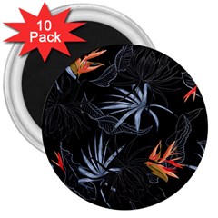 Exotic Flower Leaves Seamless Pattern 3  Magnets (10 Pack) 