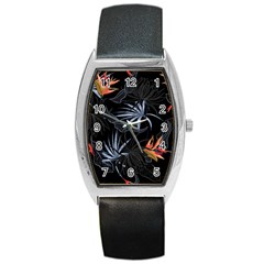 Exotic Flower Leaves Seamless Pattern Barrel Style Metal Watch by Vaneshart