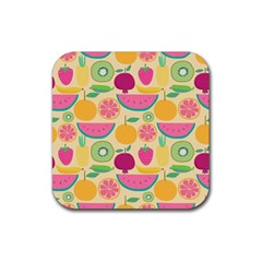 Seamless Pattern With Fruit Vector Illustrations Gift Wrap Design Rubber Coaster (square)  by Vaneshart