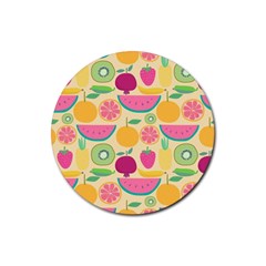 Seamless Pattern With Fruit Vector Illustrations Gift Wrap Design Rubber Coaster (round)  by Vaneshart