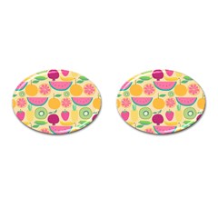 Seamless Pattern With Fruit Vector Illustrations Gift Wrap Design Cufflinks (oval) by Vaneshart