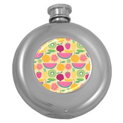 Seamless Pattern With Fruit Vector Illustrations Gift Wrap Design Round Hip Flask (5 Oz)