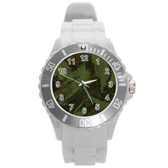 Camouflage Brush Strokes Background Round Plastic Sport Watch (l) by Vaneshart