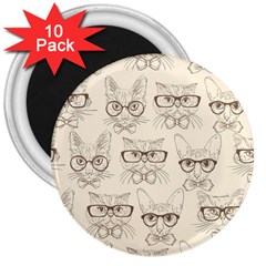 Seamless Pattern Hand Drawn Cats With Hipster Accessories 3  Magnets (10 Pack)  by Vaneshart