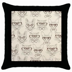 Seamless Pattern Hand Drawn Cats With Hipster Accessories Throw Pillow Case (black) by Vaneshart