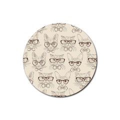 Seamless Pattern Hand Drawn Cats With Hipster Accessories Rubber Coaster (round)  by Vaneshart