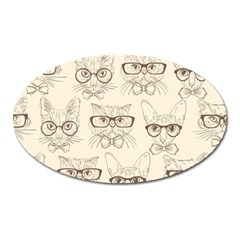 Seamless Pattern Hand Drawn Cats With Hipster Accessories Oval Magnet by Vaneshart