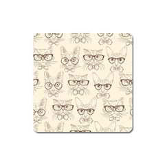 Seamless Pattern Hand Drawn Cats With Hipster Accessories Square Magnet by Vaneshart