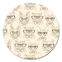 Seamless Pattern Hand Drawn Cats With Hipster Accessories Magnet 5  (round) by Vaneshart