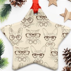 Seamless Pattern Hand Drawn Cats With Hipster Accessories Star Ornament (two Sides) by Vaneshart