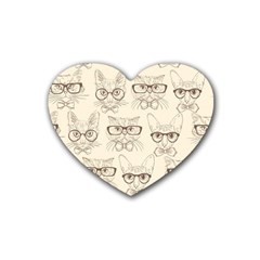 Seamless Pattern Hand Drawn Cats With Hipster Accessories Rubber Coaster (heart)  by Vaneshart