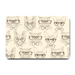 Seamless Pattern Hand Drawn Cats With Hipster Accessories Small Doormat  by Vaneshart