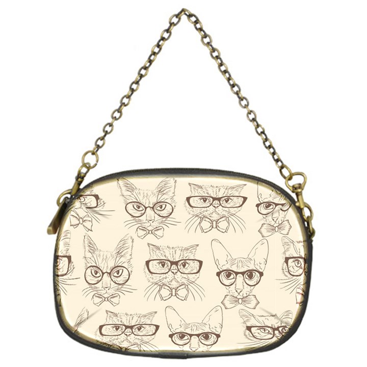 Seamless Pattern Hand Drawn Cats With Hipster Accessories Chain Purse (One Side)