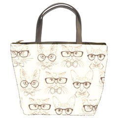 Seamless Pattern Hand Drawn Cats With Hipster Accessories Bucket Bag by Vaneshart