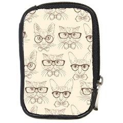 Seamless Pattern Hand Drawn Cats With Hipster Accessories Compact Camera Leather Case by Vaneshart