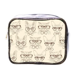 Seamless Pattern Hand Drawn Cats With Hipster Accessories Mini Toiletries Bag (one Side) by Vaneshart