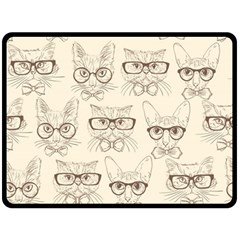 Seamless Pattern Hand Drawn Cats With Hipster Accessories Fleece Blanket (large)  by Vaneshart