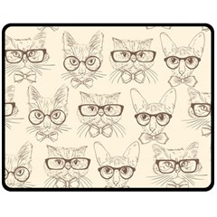 Seamless Pattern Hand Drawn Cats With Hipster Accessories Fleece Blanket (medium)  by Vaneshart