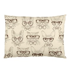 Seamless Pattern Hand Drawn Cats With Hipster Accessories Pillow Case (two Sides) by Vaneshart