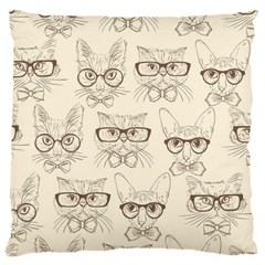 Seamless Pattern Hand Drawn Cats With Hipster Accessories Large Cushion Case (one Side) by Vaneshart