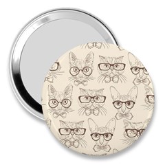 Seamless Pattern Hand Drawn Cats With Hipster Accessories 3  Handbag Mirrors by Vaneshart