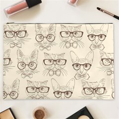 Seamless Pattern Hand Drawn Cats With Hipster Accessories Cosmetic Bag (xxl) by Vaneshart